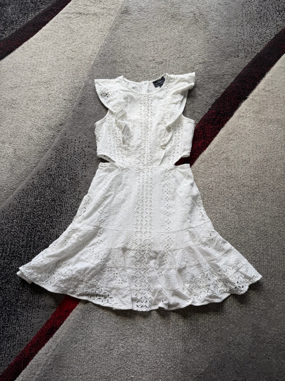 Bardot White Eyelet Lace Ruffle Cutout Dress